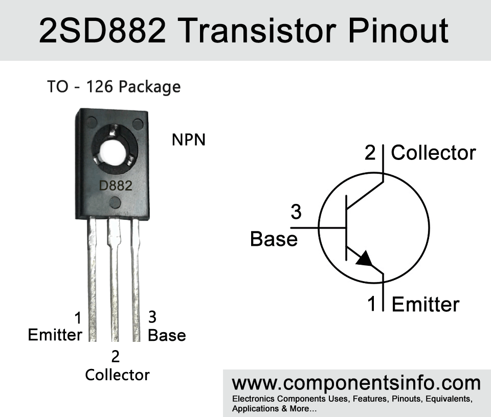 D882 Transistor Pinout, Equivalent, Uses, Features - Components Info