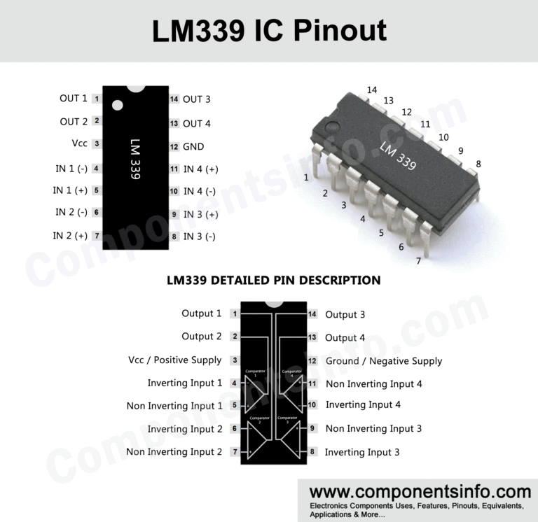 LM339 Pinout, Equivalent, Applications, Features and Other Info